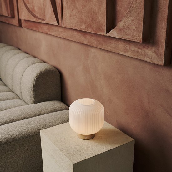 Tavellio Lyla Oplaadbare Tafellamp – Ø21 – Hout en Glas – Tot 100 branduren