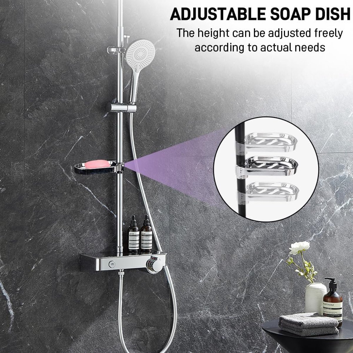 Schläfer 2817022 Zeepbakje voor verstelbare douchestang, praktisch met adapter diameter buisdiameter stang 18 mm en 25 mm, zeepbakje in de badkamer, plank voor douche, ABS, chroom