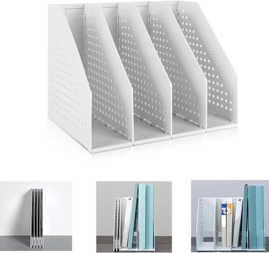 Bureau File Organizer, SAYEEC Stevige Desktop 4 compartimenten Plastic Tijdschrifthouders Frames Bestandsverdelers Documentenkast Rack Display en Opslag Organizer (Blauw