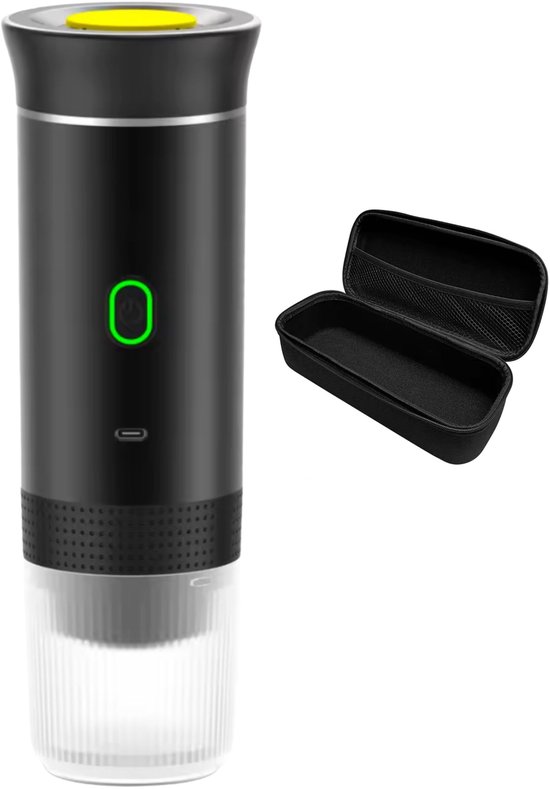 Draagbaar Koffiezetapparaat voor Onderweg | Inclusief Tas | 60ml | 12 Volt | Espresso | Nespresso | Dolce Gusto | Capsule Koffie | Gemalen Koffie | Cups | Oplaadbaar | Draagbare Koffiemachine | Zwart