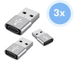 LuTech® 3x Universele USB-A naar USB-C Adapter – Converter – Set van 3 – Zilver