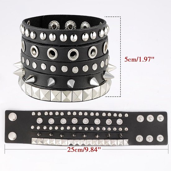 YUXIANLB 3er Set Punk Armband - PU Leder Mit Nieten & Spikes