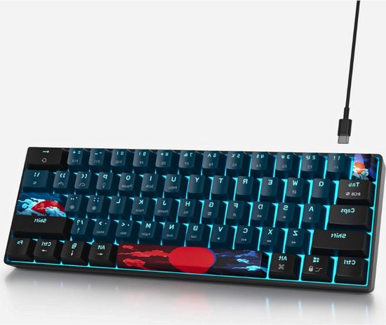 60% Mechanisch Toetsenbord – Bedraad RGB Gaming Toetsenbord – Compact Mini Toetsenbord Met Rode Switches – QWERTY US Layout Voor Kantoor & Gamers