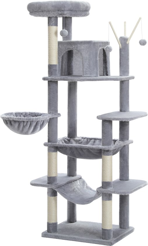 Kattenu CatCastle V2 - Krabpaal voor grote katten - Kattenboom - Kattenkrabpaal - Hoge Krabpaal Voor Katten Grijs