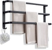 Porte-serviettes 3 niveaux - Salle de bain - Autocollant ou à percer - Embouts Zwart - 60 CM - Barre porte-serviettes - Étagère de salle de bain