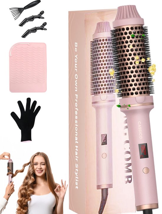 CASSICO® Thermal Brush - Keramische Warmteborstel - Krulborstel en Stijlborstel in 1 - Krultang - Fohnborstel en Airstyler Alternatief - Roze - Incl. Accessoires