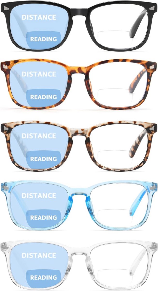 Bifocale Leesbrillen 5 Pack voor Volwassenen - Blauw Licht Blocking Computerbril, UV Bescherming, Vermindert Oog Vermoeidheid