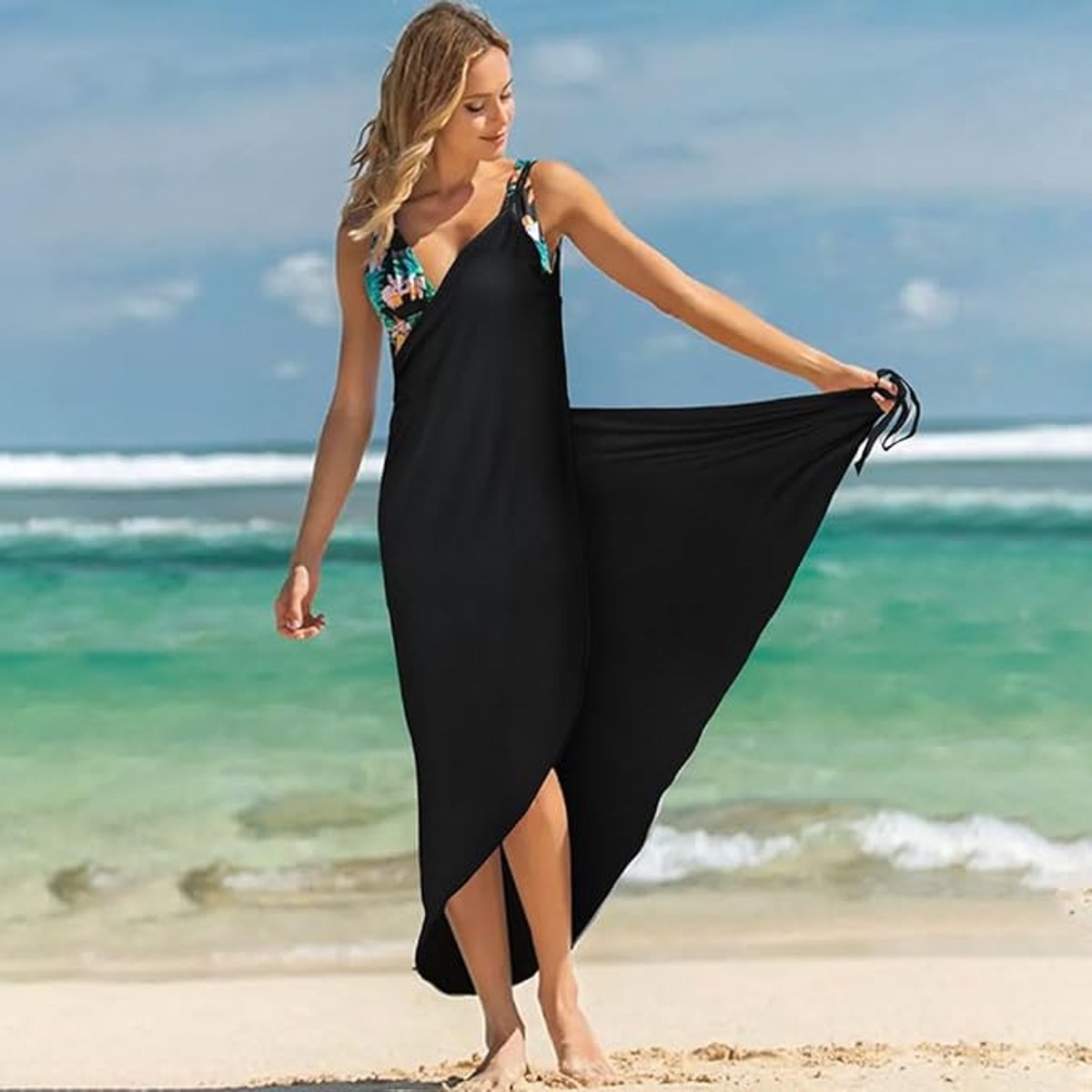 Robe de plage courte verte HEIVA SARONG | Banana Moon