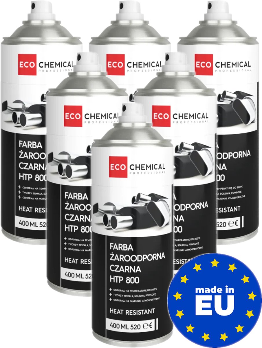 Hittebestendige Verf Spray Voordeelpakket - Zwart RAL 9005 - 800°C Bestendig - Auto & Kachel - 6 x 400ml