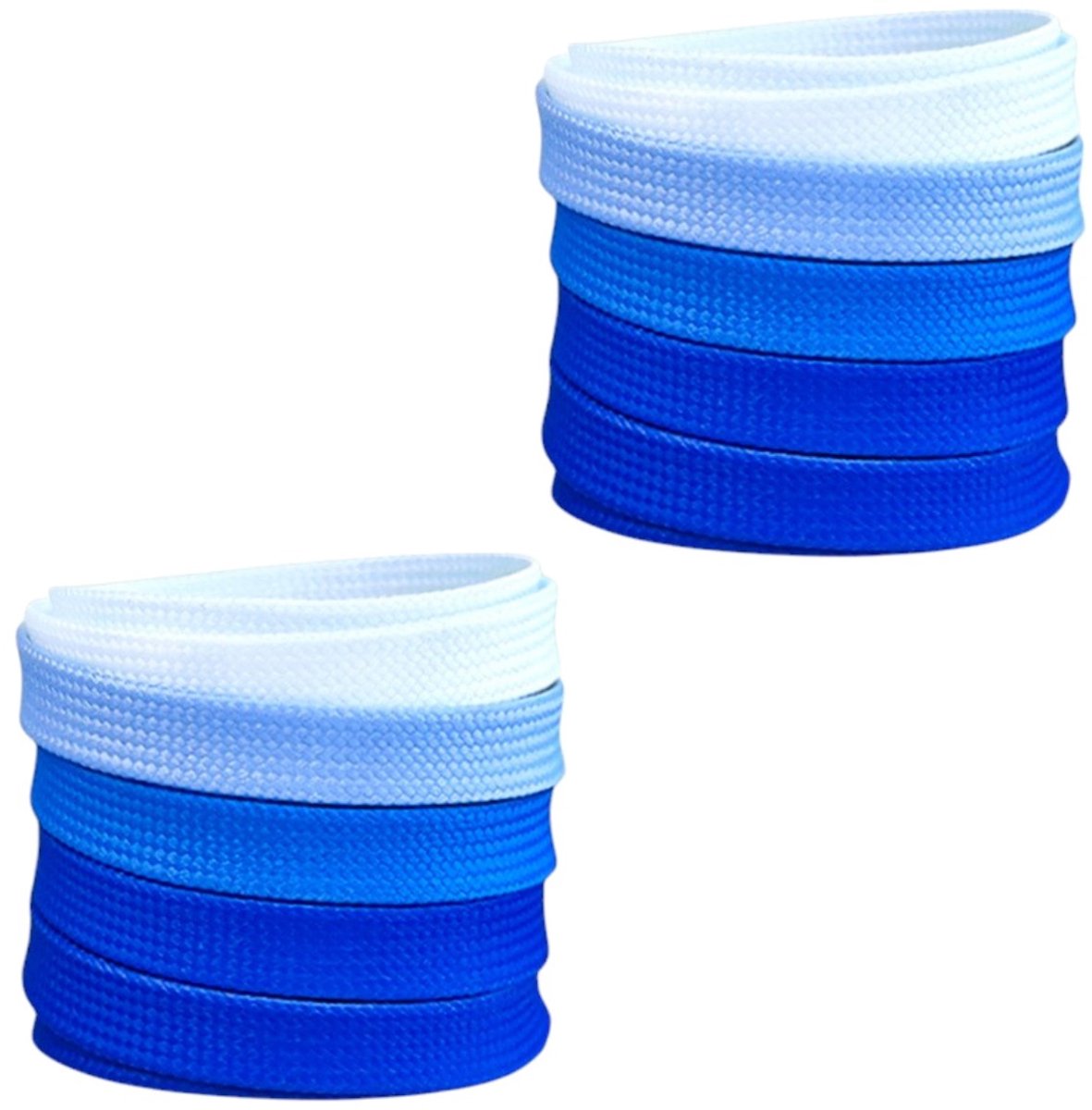 Fako Fashion - Schoenveters - Veters - Plat - 8mm - 120cm - 1 Paar - 2 Stuks - Wit/Blauw