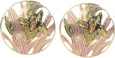Behave Clip oorbellen oorclips bloemen goud kleur groen emaille 2,5 cm