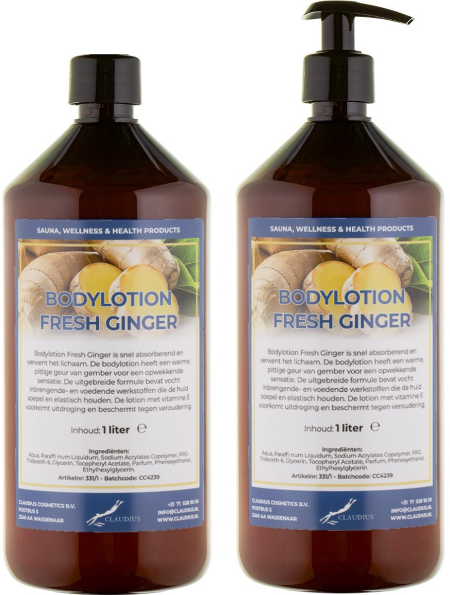 Bodylotion Fresh Ginger 1 Liter - met gratis pomp - set van 2 stuks