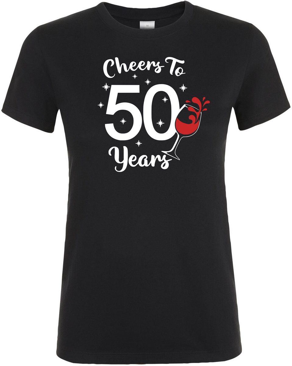 Cheers To 50 Years T-shirt - Dames T-shirt - Verjaardag en feest cadeau - Cadeau tip - 50 jaar cadeau - 50 jaar Sarah - 50 jaar - T-shirt - 1975 - Sarah Cadeau - Maat XXL