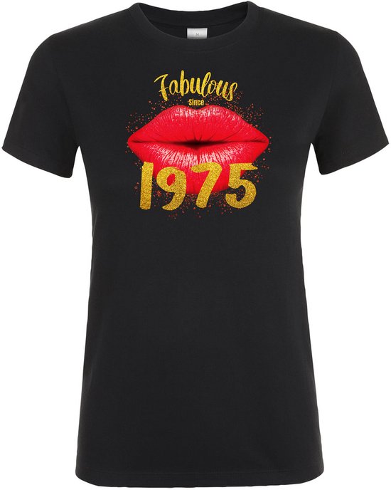 Fabulous Since 1975 Gold T-shirt - Dames T-shirt - Verjaardag en feest cadeau - Cadeau tip - 50 jaar cadeau - 50 jaar Sarah - 50 jaar - T-shirt - 1975 - Sarah Cadeau - Maat L