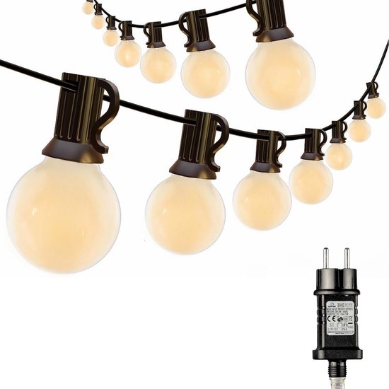 JPro Frigus 20 Warm Wit LED Lichtsnoer Buiten op Netstroom 3 meter Tuinverlichting - Buiten Lichtslinger Waterdicht en Energiezuinig - 20 LED Lampen Tuin Verlichting Met Stekker - 3+2m - ø5cm