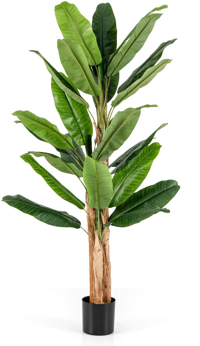 COSTWAY 195 cm kunstplant tropische palm, kunstmatige paradijsvogel plant, kamerplant met stevige pot en 27 bladeren, bananenboom voor tuin, kantoor, kamer, decoratie, groen
