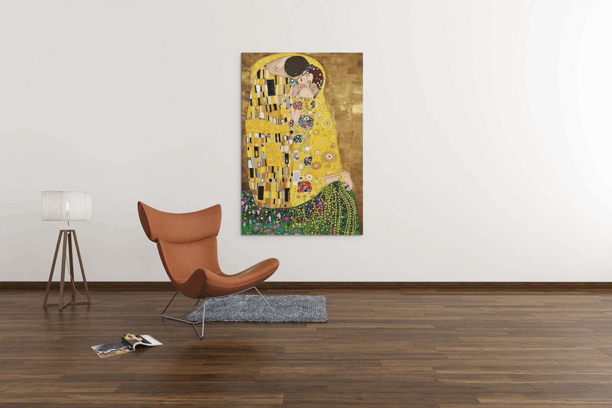 Trendex Global Canvas Schilderij - Gustav Klimt Kiss - Kunst - Wall Art - 150x100x2 cm Geel