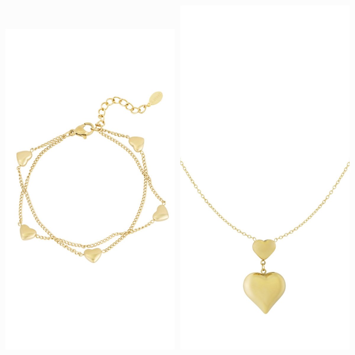 Yehwang | Ketting en armband | Lots of hearts | goud - stainless steel