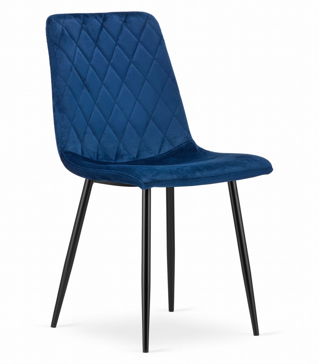 LEOBERT Eetkamerstoel TURIN Donkerblauw – Velvet Bekleding, Modern, Ergonomisch Design, Zwarte Metalen Poten, Max. 120 kg