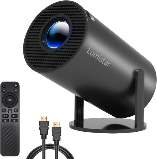 Lumistar® Premium Mini Beamer - Alles-in-één Smart TV Projector - 2025 model - Android 13.0 - WiFi 6 & Bluetooth 5.2 - 4k Ondersteuning - Beamer - Inclusief Hdmi kabel - Home Cinema - Zwart