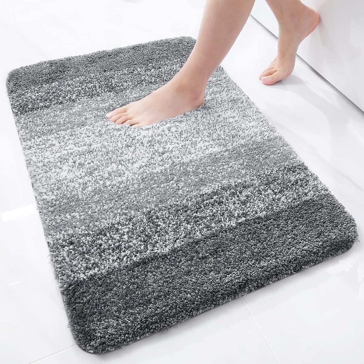 Zacht badkamertapijt, 51 x 76 cm, antislip, wasbaar, badmat, hoogpolig, badmat, microvezel, absorberend, douchemat, grijs