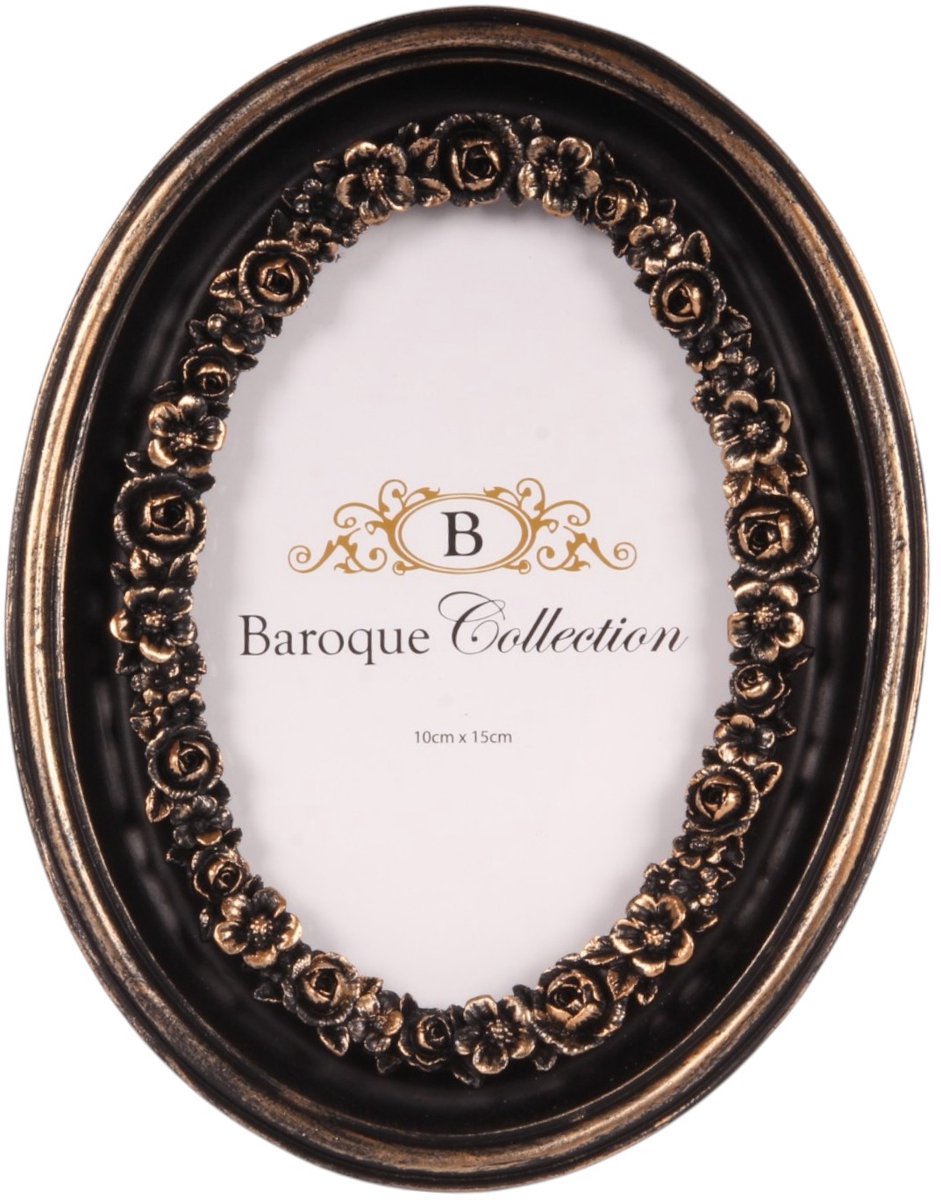 Baroque - Fotolijst - Fotolijst 10x15 cm - Zwart - Resin - Ovaal - Staand - 19.5x15x2 - Polyresin