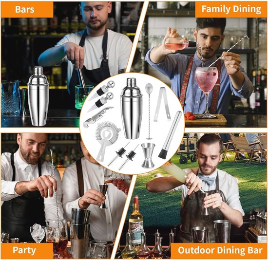 BarDeluxe® Cocktail Set 12-Delig, Cocktail Shaker Set | 750 ml Cocktailshaker | Roestvrij Staal | Inclusief Luxe Geschenkdoos, Opbergtasje & Receptenboek (Wit BarDeluxe® Cocktail Set 12-Delig, Cocktail Shaker Set | 750 ml Cocktailshaker | Roestvrij Staal | Inclusief Luxe Geschenkdoos, Opbergtasje & Receptenboek (Wit