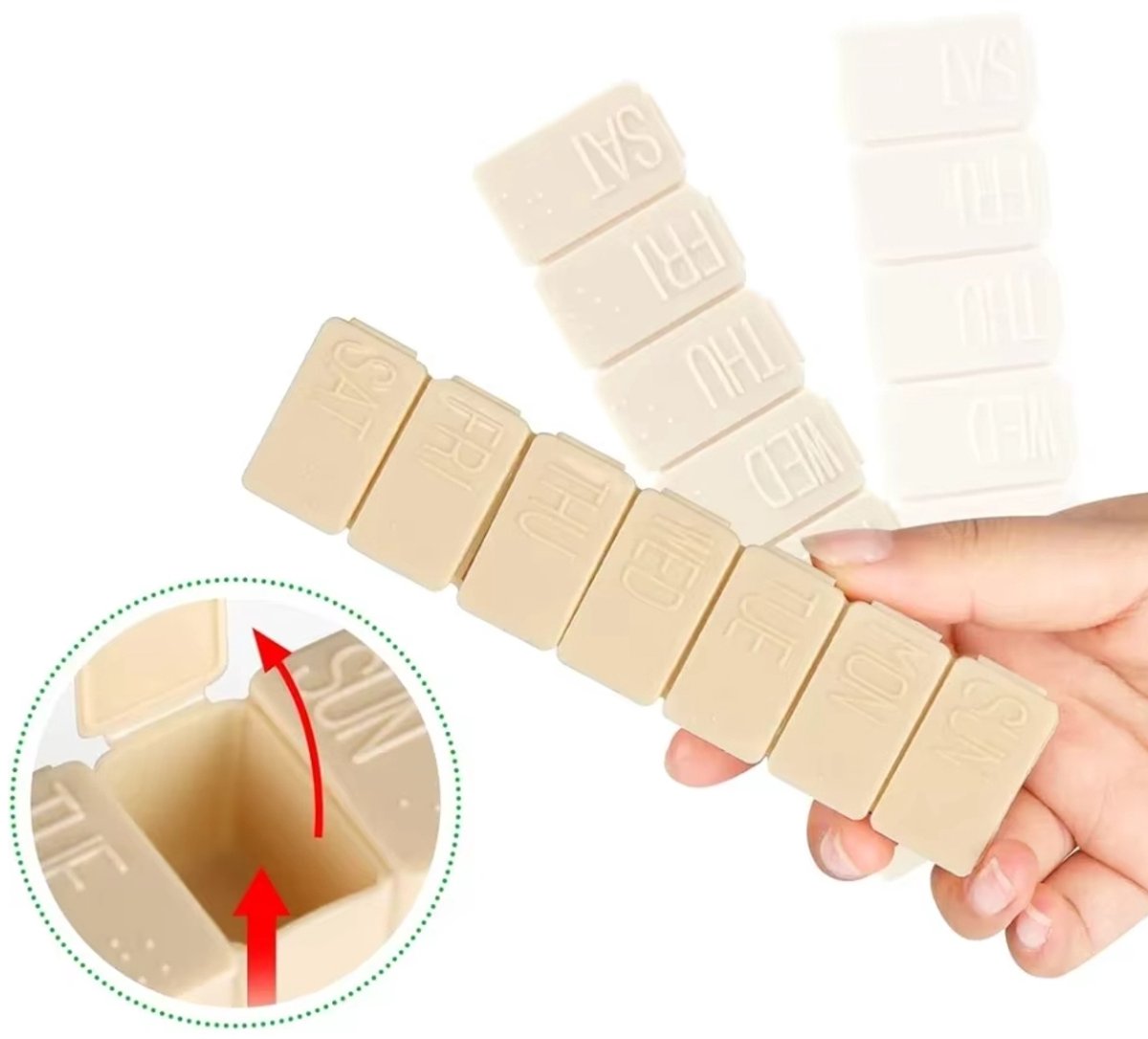 Actie4you® - Pillendoos 7 Dagen - Medicijn doosje - Pillendoosje - Pil Box - 1 Week - Met Dagindeling – Beige