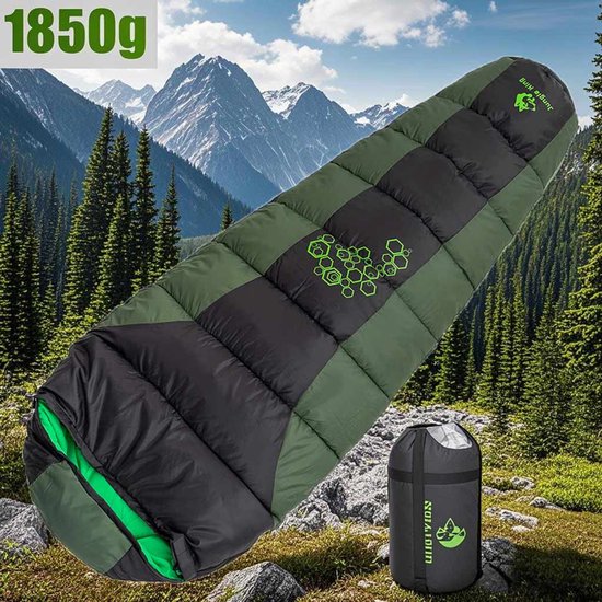 Meedeer Professional Premium Winter Slaapzak–1850 G Vulling -Waterdichting–Draagbaar-Temperatuur comfort -5°C/-10°C-Voor Camping-Backpacken-Hiken-Festivals-Logeren-Buitenhuis–220x80cm-Voor kinderen en volwassenen（Groen） van Meedeer — afbeelding 4