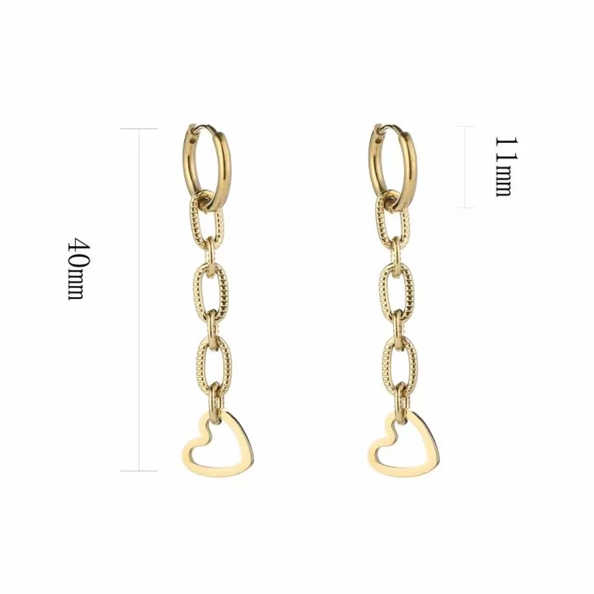 Oorbellen Stainless Steel - Goud - Chain Heart