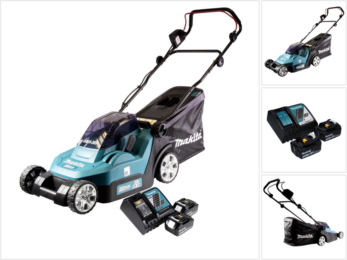 Makita DLM 432 RF2 accu-grasmaaier 36 V (2x 18 V) 43 cm + 2x accu 3,0 Ah + oplader