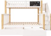 Bol.com Gotagee Stapelbed 90x200+140x200 tweepersoonsbed multifunctioneel kinderbed met schoolbord en lades zonder matraswit+hou... aanbieding