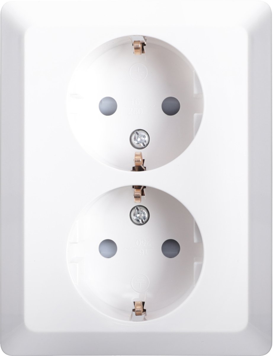 ION V1/j1 inbouw contactdoos polar wit 2-voudig randaarde