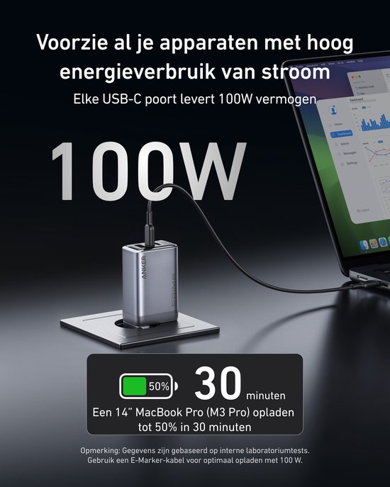 100W USB C-oplader- 3-poorts GaN opvouwbare en 100W USB C-oplader- 3-poorts GaN opvouwbare en