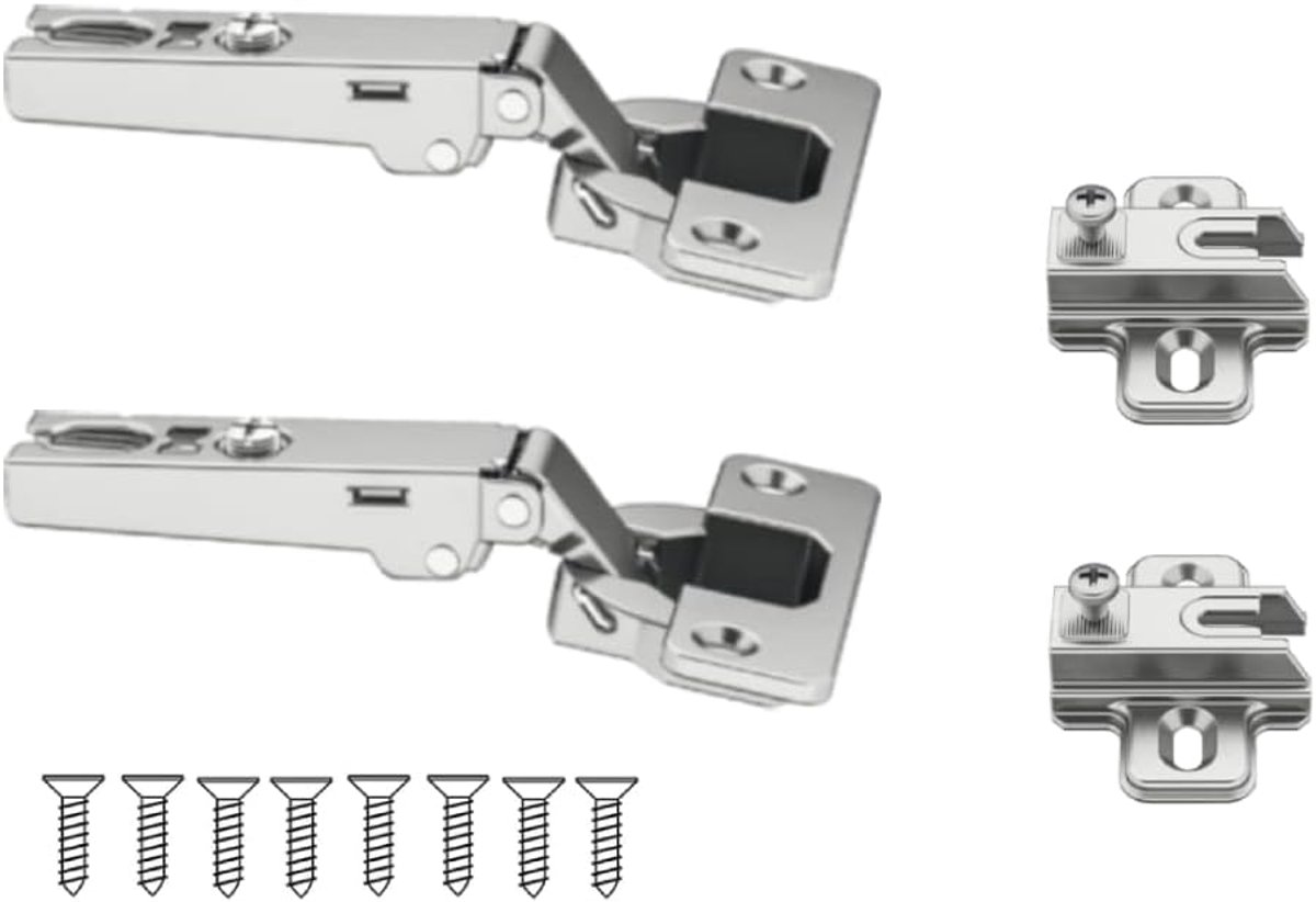 Famanu - Set met 2 scharnieren plus verstelbare basis en schroeven, ritssluiting voor kast, keuken, nachtkastjes en laden, eenvoudige en snelle montage