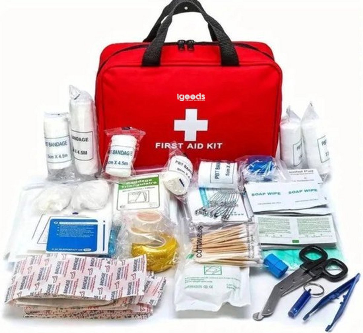 Igoods EHBO Kit - Eerste Hulp - Noodpakket - First Aid Kit - EHBO Tas - Verband - Pleisters & Meer - 184-Delig