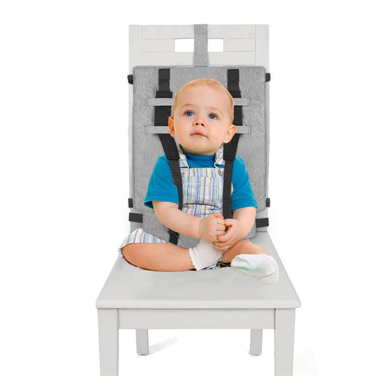 Draagbaar kinderzitje - Verstelbaar babyreisharnas - Opvouwbaar kinderzitje - Geweldig voor vakanties, uit eten gaan, familie-uitjes - Past op de meeste stoelen - Grijs