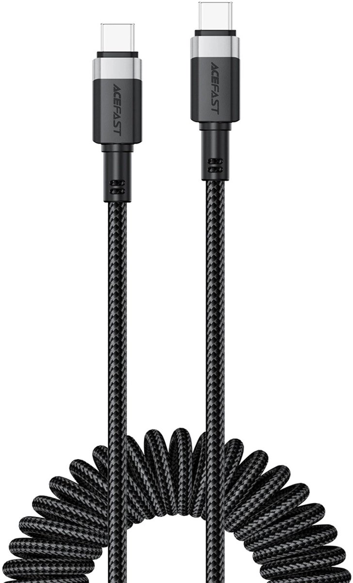 Acefast - USB-C naar USB-C Kabel - Krulsnoer - Uitrekbare oplaadkabel - Universele oplaadkabel - 1.2 M - 480Mb/s - Zwart