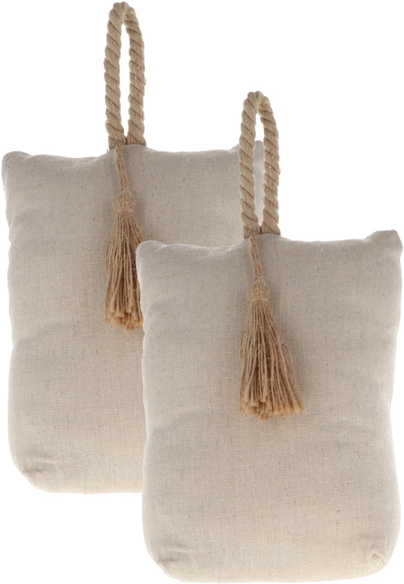 Luance Deurstopper - 2x - 1 kg - off white/ wit- stoffen zak met lus - L17 x B9,5 x H21 cm - deurstop