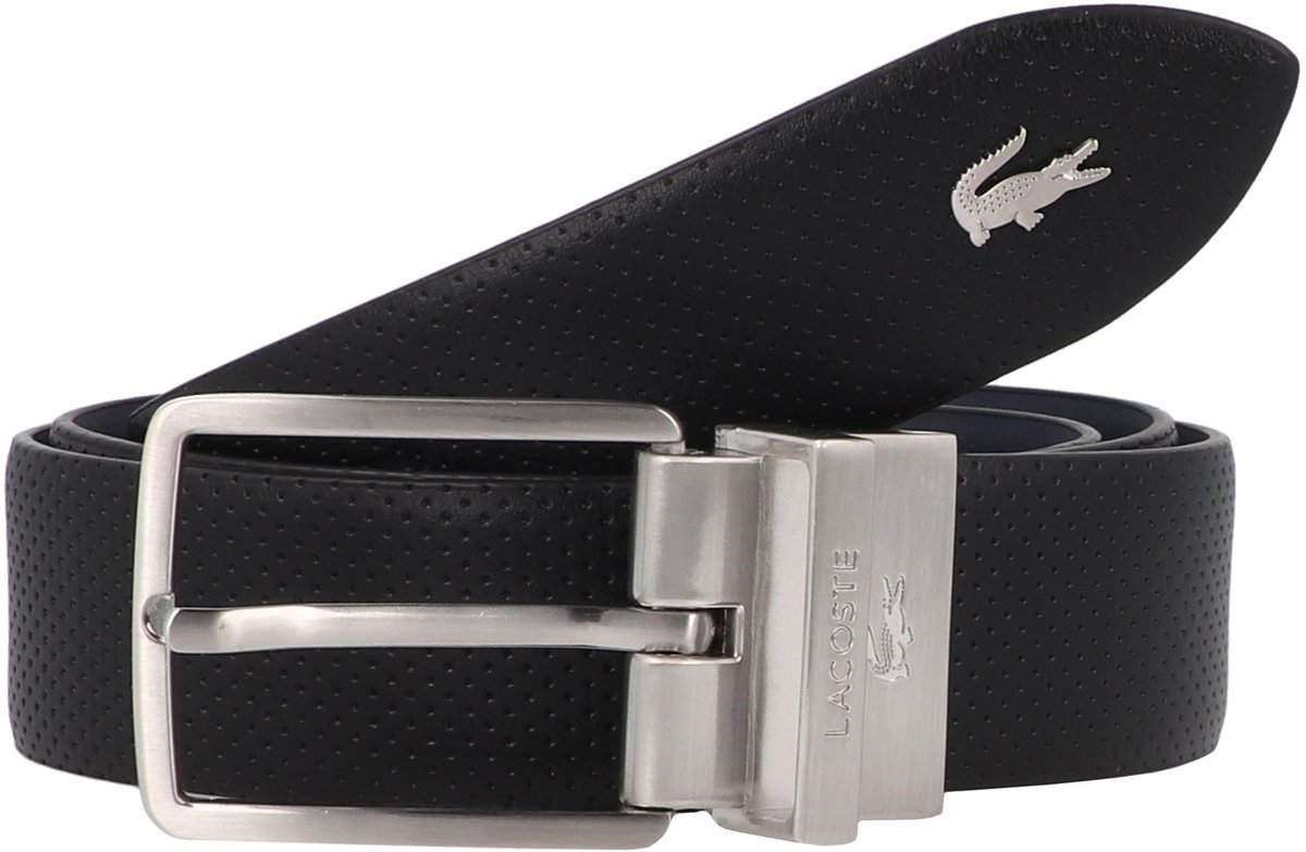 LACOSTE Leren riem Elegance Punch Plain Leather Belt W125 Noir Marine zwart donkerblauw