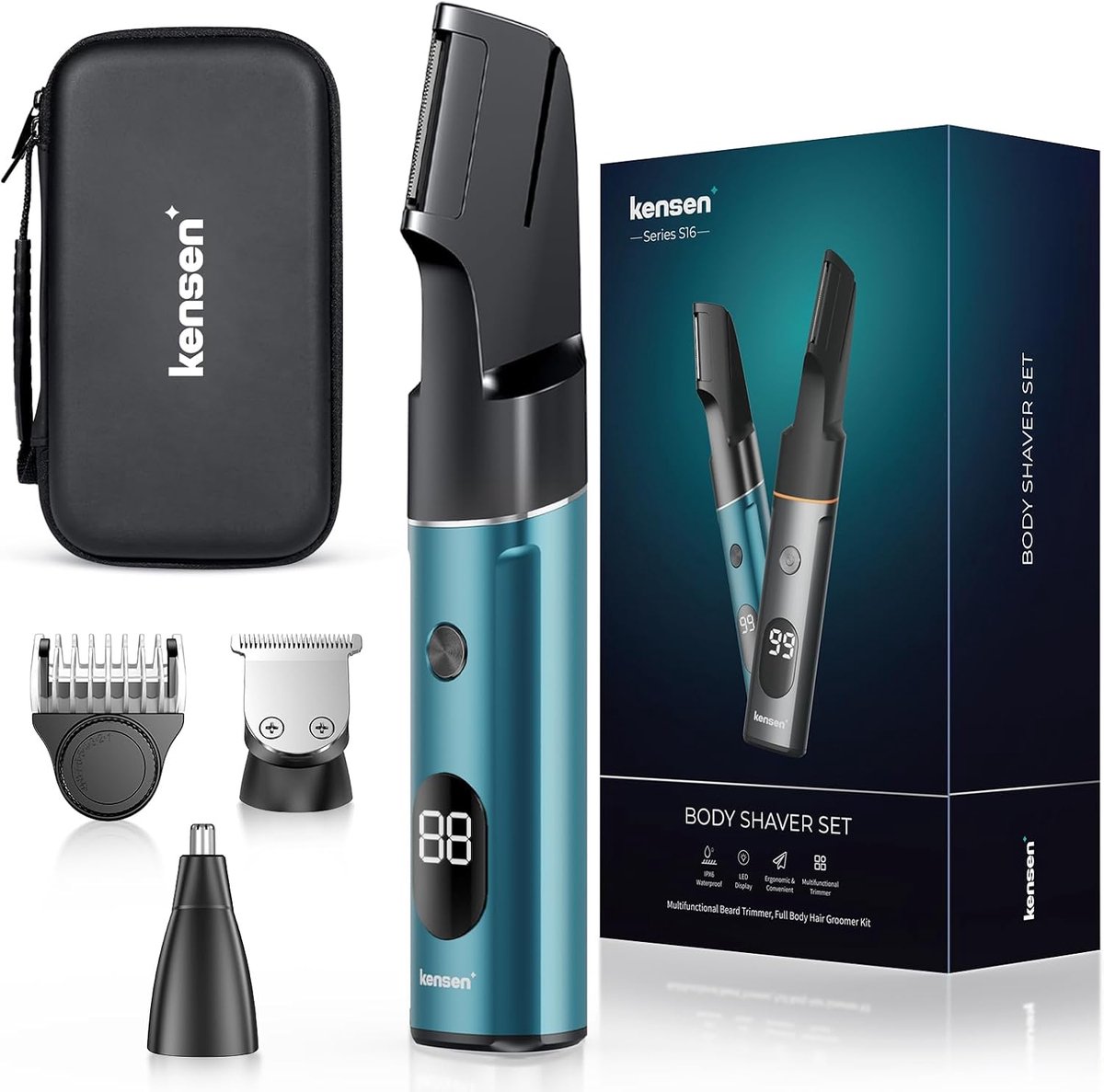 Waterdichte Lichaamstrimmer voor Mannen - 3-in-1 Baard, Neus en Intieme Zones Trimmer