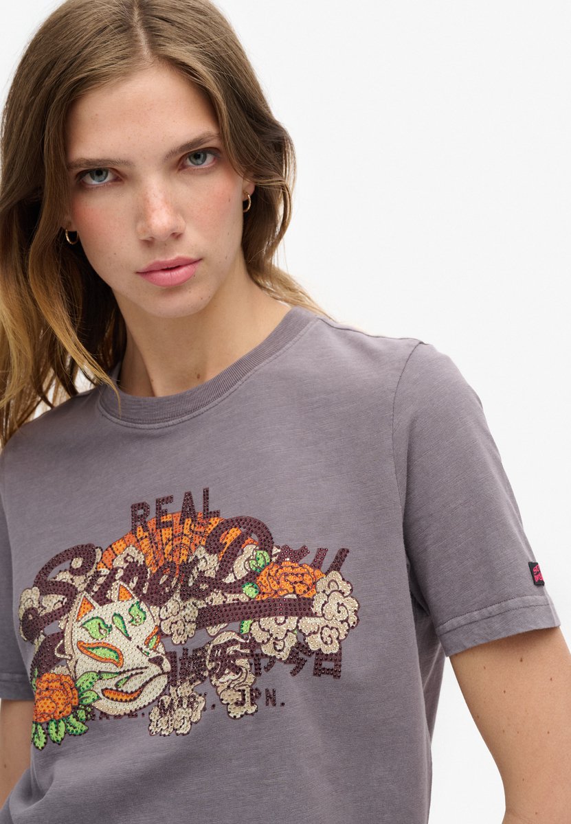 Superdry Tokyo Relaxed T-shirt met vintage logo en print Dames T-shirts Grijs