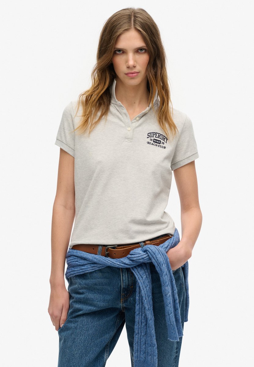 Superdry 90s Fitted Korte Mouw Poloshirt M Vrouw Grijs