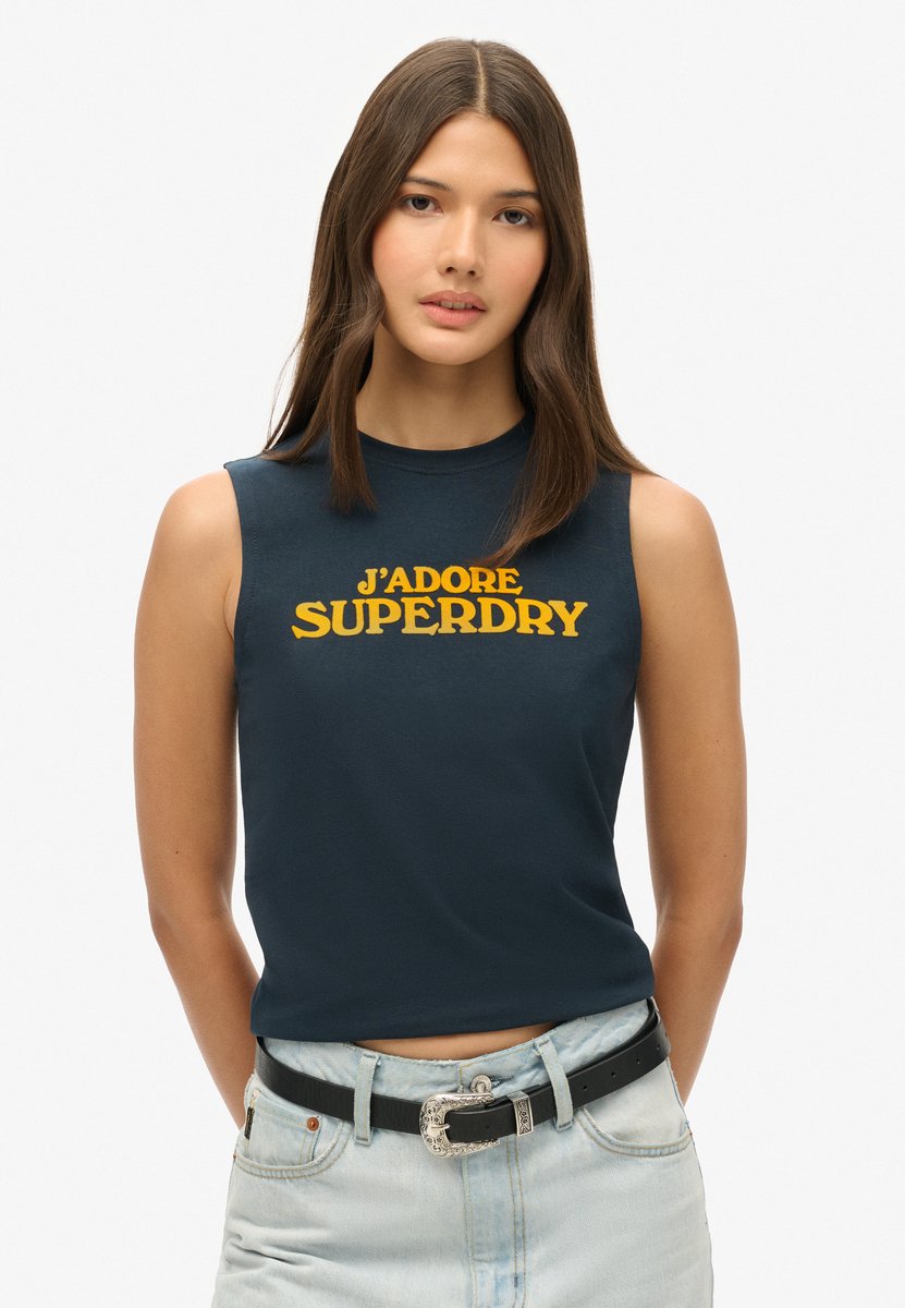 Superdry Slimfit Sport Luxe Graphic tanktopje Dames Vesten Marineblauw
