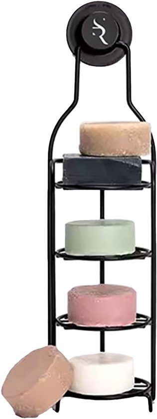 ShieRosh porte-savon long - accessoires de douche de salle de bain - ventouse sans perçage - acier inoxydable (acier inoxydable) noir - sur pied ou suspendu - rond à 4 couches - auto-drainant