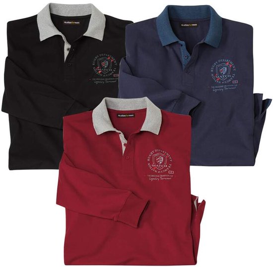ATLAS FOR MEN - Set van 3 herenpolos - 60% katoen 40% polyester - lange mouwen - verkrijgbaar in grote maten van M tot 5XL - XXL