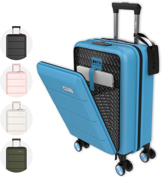 ONYX Handbagage Koffer 35 Liter - Spinner wielen - Lichtgewicht Trolley - Reiskoffer met Dubbel TSA Slot - Handig voorvak - 55 cm - Blue