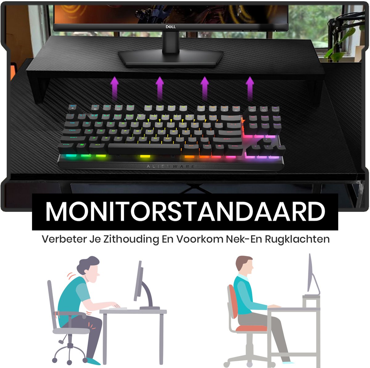 Bayt Game Bureau - Gaming Bureau - Gaming desk - Game Bureau met LED - Computertafel - Monitor Standaard - 105 x 55 x 75 cm - Zwart thumbnail 2