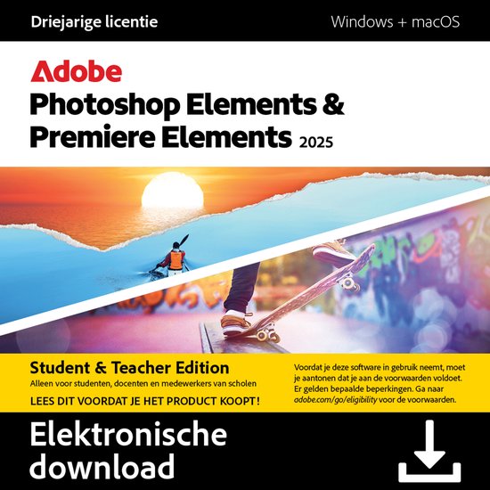 Adobe Photoshop & Premiere Elements 2025 (3 Jarige Licentie) - Student/Teacher - Meertalig - Windows - Mac - Download