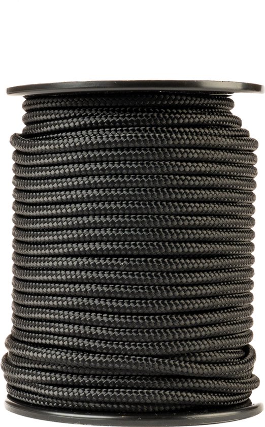Corde en nylon SNURO (6 mm, 50 m, noir) - Paracorde en polyamide tressé solide - Résistante à l'usure et solide - Résistance à la rupture 622 kg